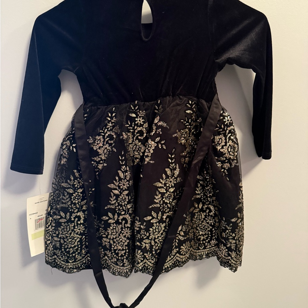 Rare Editions Black and Gold Fit and Flare Dress